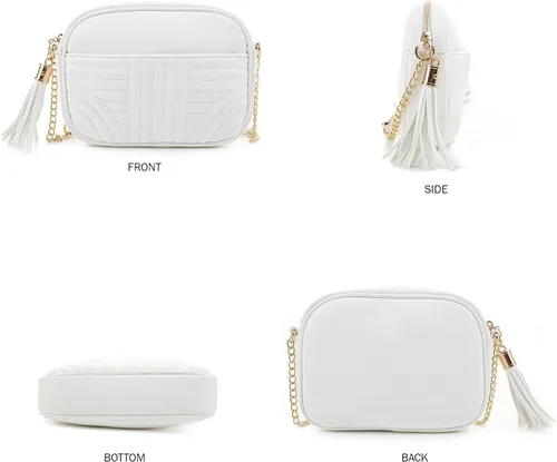 Vista 7 de EVVE Bolsos cruzados acolchados para mujer, elegante bolsa de cámara con borlas, bolso de hombro ligero de tamaño mediano