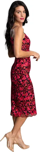 Vista 2 de Dress the Population Vestido midi Emma con cuello en V bordado sin mangas con cinturón para mujer