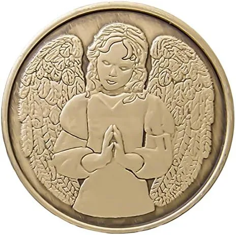 Vista 2 de Wendells Lote a granel de 25 Ángel de la guarda rezando para estar contigo cuando no puedo bronce AA Medallion Chip Set, Bronce, No es una piedra