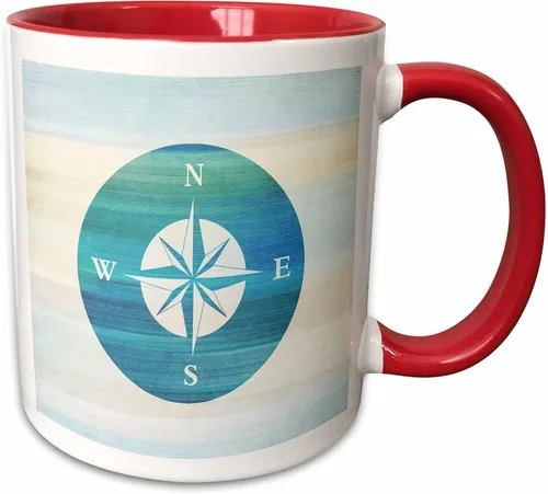 Vista 12 de 3dRose (mug_152107_4) Aqua Nautical Compass Beach Theme Art - Taza negra de dos tonos, 11 oz