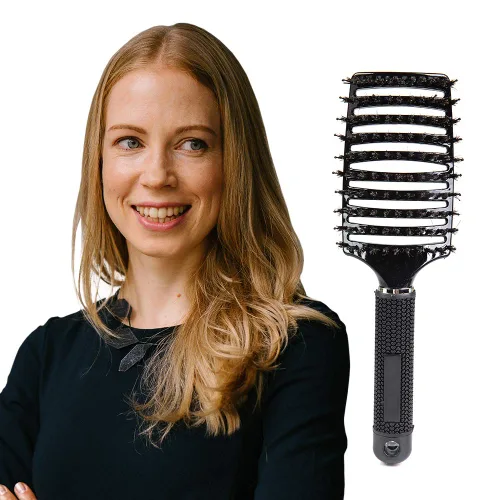 Vista 4 de ThickTails Cepillo curvado ventilado de cerdas de jabalí para secar con soplado, desenredar y peinar cabello rizado y grueso (paquete de 2)