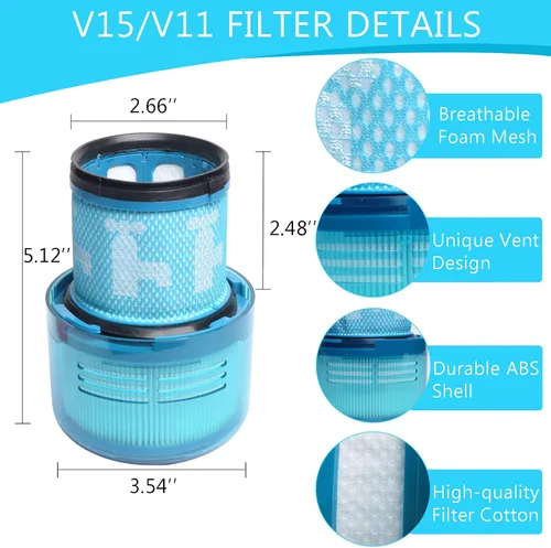 Vista 3 de Paquete de 2 filtros de repuesto V15 Detect V11 SV14 color azul compatibles con Dyson