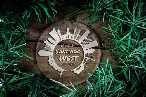Vista 3 de Adorno de Navidad de la Misión Oeste de Chile Santiago Regalo misionero SUD