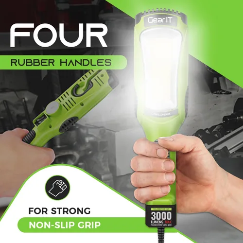 Vista 3 de GEARit Luz de trabajo LED COB de 20 pies 3000LM 27W, luz de tienda con cable con base magnética, gancho giratorio y toma de corriente incorporada