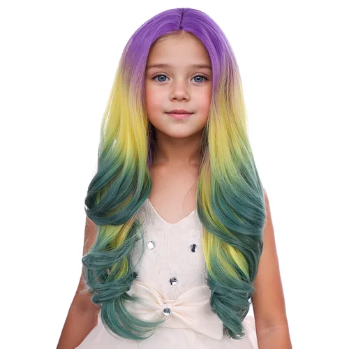 Vista 50 de PATTNIUM Peluca larga y ondulada rubia oscura para niños y niñas, peluca Rubio ceniza