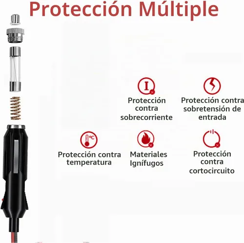 Vista 5 de Adaptador de enchufe macho para encendedor de cigarrillos, cable de alimentación de 12 V/24 V, 3 pies, 16 AWG con luz LED para inversor