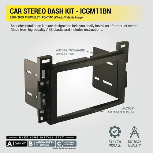Vista 5 de Scosche ICGM11BN Kit completo de instalación básica doble DIN para vehículos Chevrolet y Pontiac 2004-09 seleccionados no amplificados - Kit