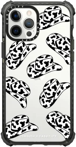 Vista 18 de CASETiFY Funda Ultra Impact para iPhone 12 Pro Max - Adhesivo Aries Moross, color negro transparente