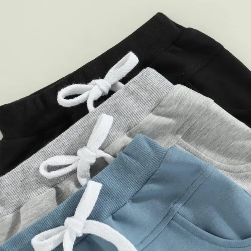Vista 4 de Pantalones de otoño para bebé, paquete de 3 unidades, pantalones deportivos casuales con bolsillo sólido, cintura elástica, pantalones harén