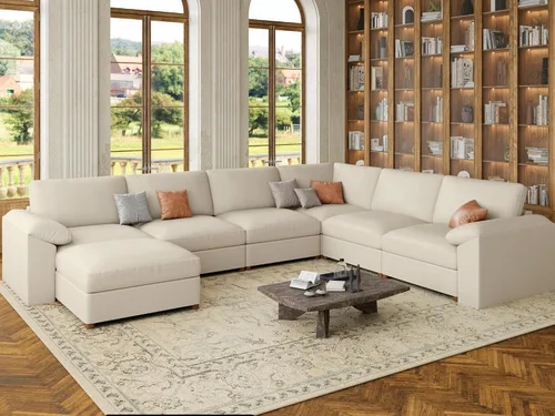 Vista 95 de EASE MOOSE Sofá modular seccional, sofá en forma de U para sala de estar Beige