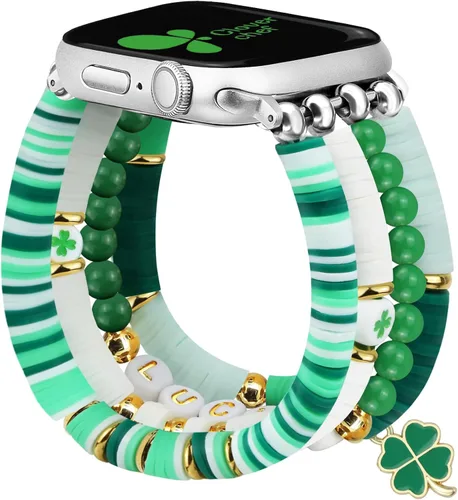 Vista 32 de JR.DM - Pulsera de cuentas compatible con Apple Watch de 40 mm, 38 mm, 41 mm, 42 mm; correa elástica hecha a mano para iWatch Series