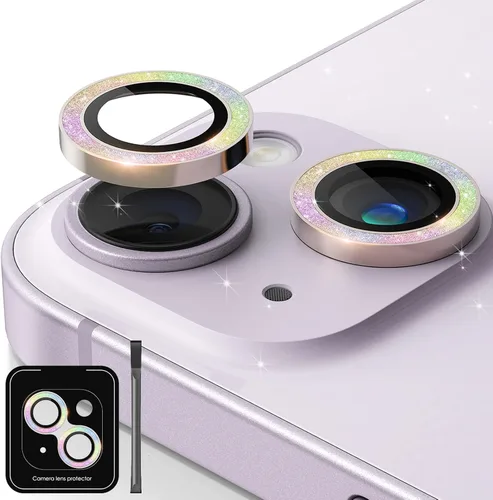 Vista 11 de Protector de lente de cámara de diseño para iPhone 14 Plus/iPhone 14 – Bandeja automática de aleación de aluminio más 9H protector de pantalla