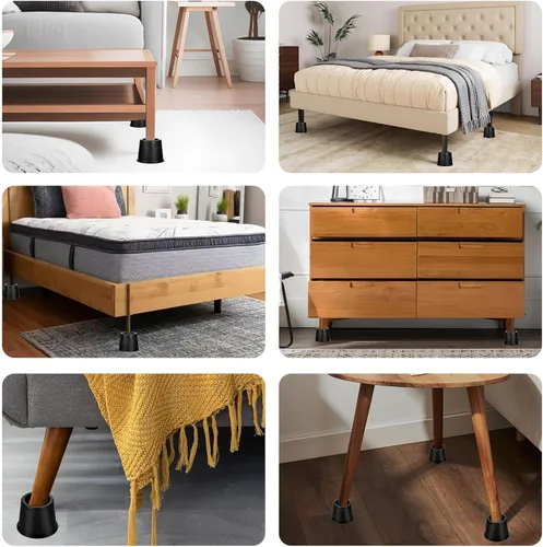 Vista 7 de Paquete de 6 elevadores de cama negros de 4 pulgadas, resistentes, redondos, para cama, escritorio, mesa, sofá, soporta hasta 3300 libras