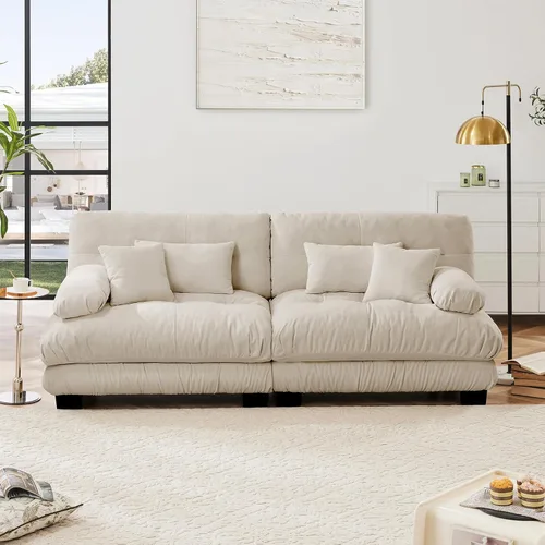Vista 3 de Juego de sofá modular con asiento profundo de 94.4", tela de chenilla, loveseat seccional moderno para sala de estar, cómodo loveseat de felpa tipo