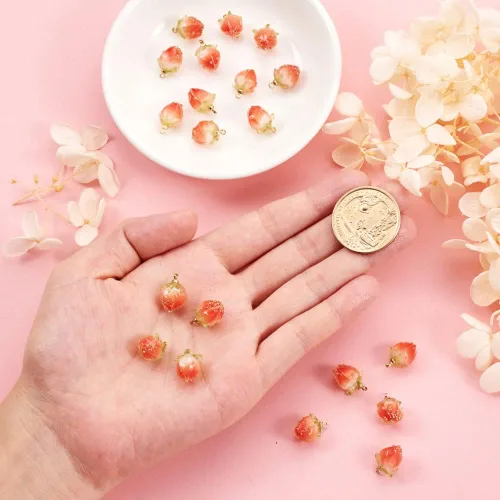 Vista 3 de 20 dijes colgantes de flores de resina, coral natural, flores reales, cuentas sueltas espaciadoras con microcuentas de vidrio para manualidades