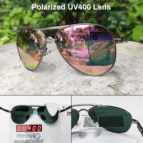 Vista 5 de ROCKNIGHT Gafas de sol polarizadas de estilo aviador para hombres y mujeres, con montura metálica, estilo Flat Top, gafas de sol ligeras