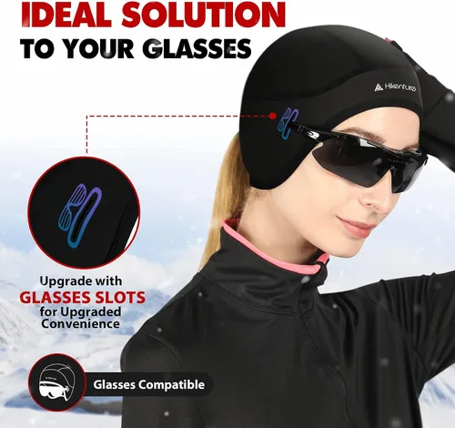 Vista 4 de Hikenture Gorro de calavera para casco con cola de caballo, gorro térmico de invierno para mujer, gorro de ciclismo para correr, gorro con agujeros
