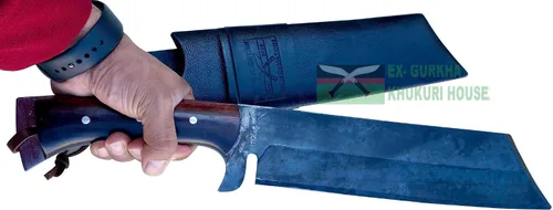Vista 3 de EGKH-14 - Cuchillo de machete libre de óxido, hoja forjada a mano de espiga completa, khukuri o khukris, hecho a mano en Nepal