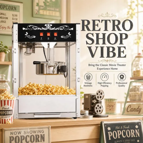Vista 7 de Máquina comercial de palomitas de maíz con hervidor de 20 onzas, máquina de palomitas de maíz para encimera estilo teatro, acero inoxidable, control