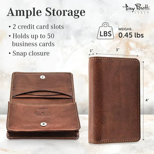 Vista 2 de Tony Perotti Italian Leather Business Card Holder for Men and Women - Eco-Friendly Vegetable-Tanned Full Grain Leather Business Card Wallet Made in