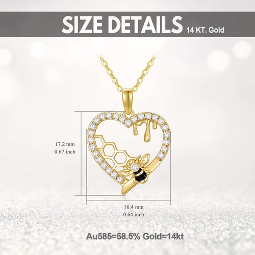 Vista 5 de KECHO Gold Bee Necklace Gifts for Women 14k Yellow Gold Honeycomb Honey Bee Pendant Necklaces Love Heart Jewelry Gifts for Women Her Girls Wife