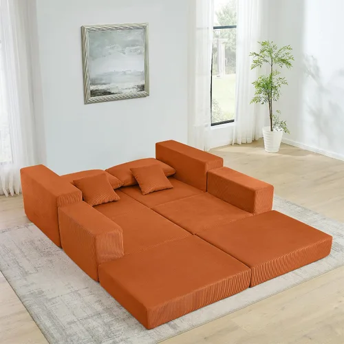 Vista 8 de Sofá modular de nube, sofá cama en forma de L con otomana extraíble, moderno sofá cama convertible tapizado para sala de estar, apartamento, espacio