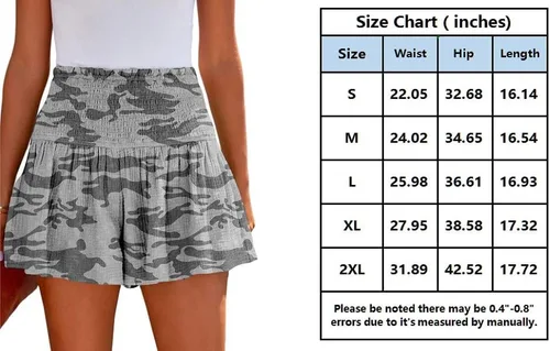 Vista 6 de BeadChica Pantalones cortos casuales de verano para mujer, cintura alta, plisados, con volantes, cómodos, holgados, pantalones cortos de playa