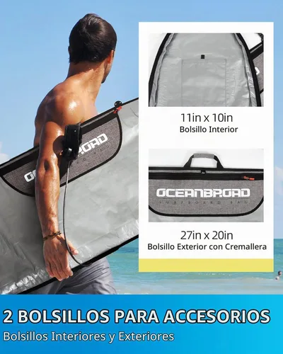 Vista 5 de OCEANBROAD Bolsa para Tabla de Surf Longboard Mochila de Día Bolsa de Viaje 5'0, 5'6, 6'0, 6'6, 7'0, 7'6, 8'0, 8'6, 9'0, 9'6, 10'0