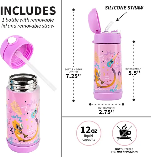 Vista 9 de Franco Botella de agua de acero inoxidable con aislamiento de doble pared para niños, 12 onzas, Sony Vivo