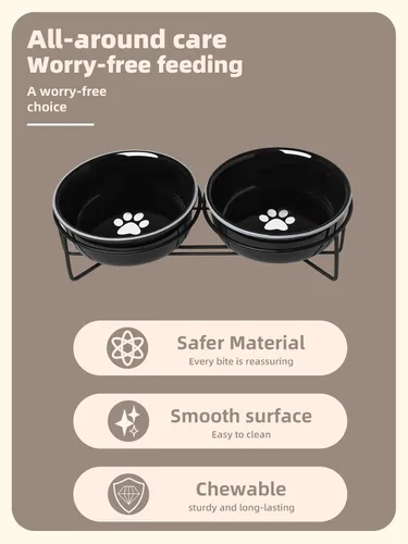 Vista 3 de GDCZ Ceramics - Cuencos elevados para gatos con soporte de metal Heighten, 15 onzas (negro)