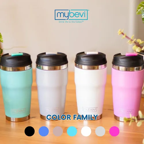 Vista 6 de MyBevi Retro Wave - Vaso aislado de acero inoxidable al vacío de triple capa para café y té, tapa resistente a derrames, 12 onzas, negro