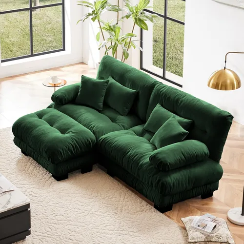 Vista 48 de Sofá modular en forma de U de 118 pulgadas con 2 otomanas, sofá de nube de terciopelo peletizado con almohadas de apoyabrazos de refuerzo, cómodo