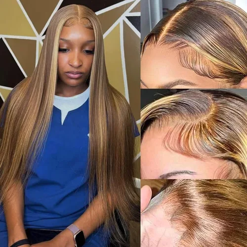 Vista 15 de Pelucas de encaje frontal rectas de cabello humano bunGiol pre arrancadas con cabello de bebé HD Pelucas de encaje frontal 13x4 sin pegamento