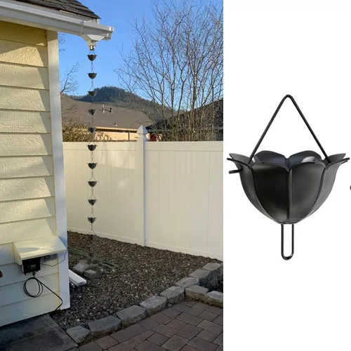 Vista 7 de Aluminum Rain Chains for Gutter, Rain Water Catching System Decoration, 2.4M 2.6M 3M Rain Chimes Rain Catcher Chain, Easy Installation,Style B-1m