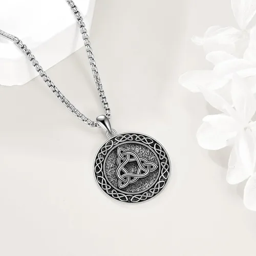 Vista 4 de Collar de nudo celta de plata de ley, triángulo irlandés, joyería celta para mujeres y hombres, Metal,