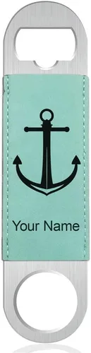 Vista 9 de LaserGram Abrebotellas, ancla de barco, grabado personalizado incluido (cuero sintético, negro y dorado)