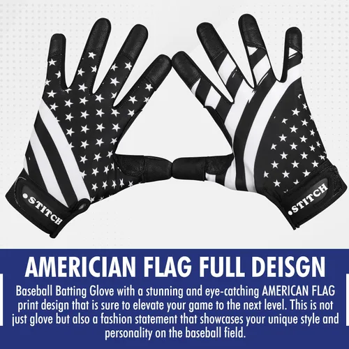 Vista 8 de Guantes de bateo Dot Stitch con bandera de EE. UU. para béisbol y sóftbol, guantes de bateo con bandera americana, guantes de béisbol para niños
