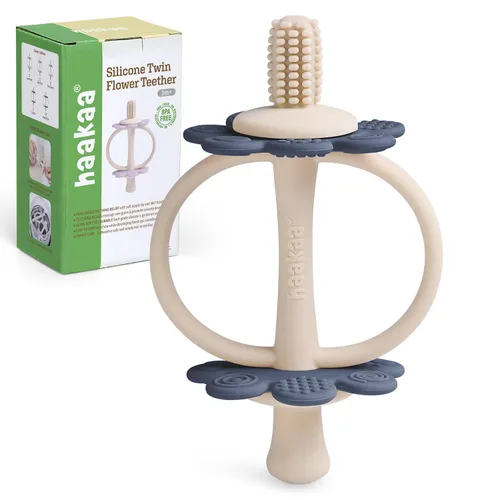 Vista 10 de juguetes de dentición de silicona para bebés haakaa, extremo con forma de pezón para masaje de encías, cabeza de cepillo de dientes de 360°