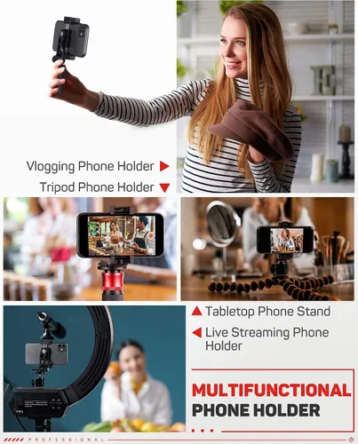 Vista 2 de IFOOTAGE Adaptador universal de montaje de trípode para teléfono con zapata fría, soporte de teléfono celular de rotación de 360° para trípode