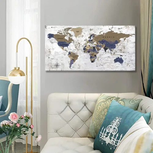 Vista 5 de ZEYDRT Arte de pared del mapa del mundo, pintura en lienzo para oficina, sala de estar, mapa del mundo, arte en lienzo, decoración de pared
