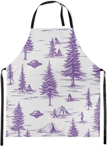 Vista 15 de Castle Fairy Delantal de cocina Alien UFO Retro Jungle Sketch Delantal Blue Black
