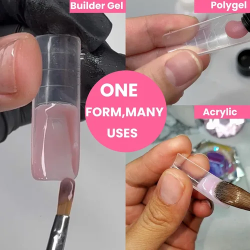 Vista 5 de Formas de uñas de poligel plano natural con curva natural, almendra, 120 unidades, 12 tamaños