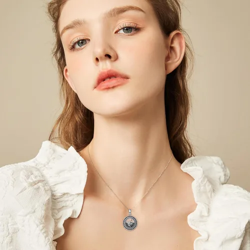 Vista 22 de PROESS Collar de plata de ley con colgante de montaña y sol de semilla de mostaza/masónico/brújula para mujeres y hombres, collar con colgante
