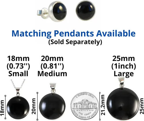 Vista 6 de Aretes de plata de ley 925 maciza hechos a mano con piedras preciosas redondas para mujeres y hombres, disponibles en piedras azules, negras