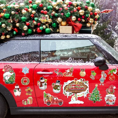 Vista 4 de Imanes de Navidad para refrigerador de automóvil, 22 unidades, calcomanías magnéticas decorativas de Navidad para puerta, protector de nevera