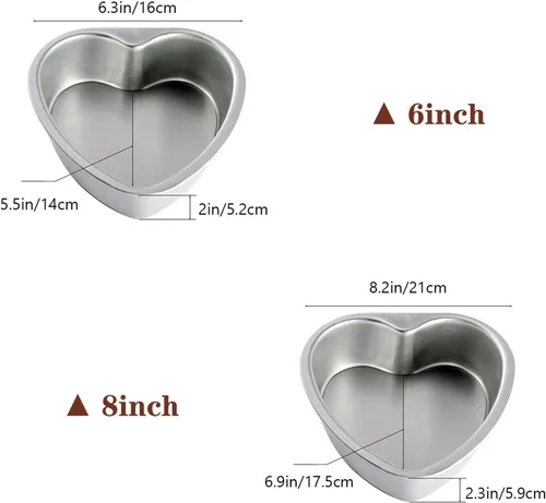 Vista 4 de Juego de 2 moldes para pasteles para el día de San Valentín, 2 moldes de aluminio con forma de corazón de 8 y 6 pulgadas con parte inferior