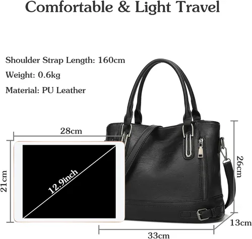 Vista 3 de FANDARE Bolso de mano vintage para mujer, bolso bandolera de piel sintética, impermeable