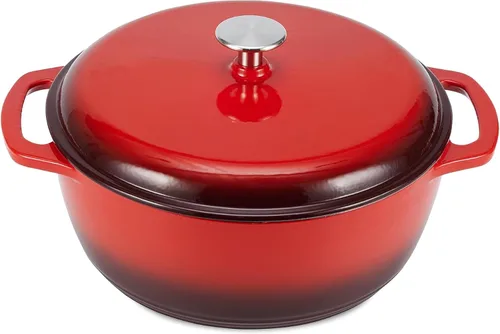 Vista 27 de Amazon Basics Olla de horno holandés de hierro fundido con tapa, esmaltada, redonda, doble asa, resistente, pequeña, 4.3 cuartos de galón, azul