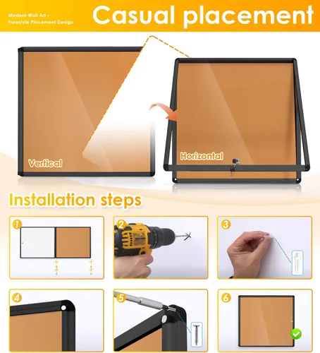 Vista 4 de SWANCROWN Tablón de anuncios con cierre montado en la pared, tableros de corcho para anuncios a prueba de manipulaciones, tablero de información