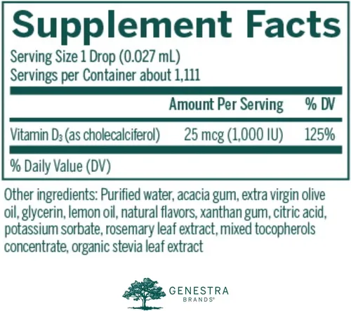 Vista 2 de Genestra Brands D-Mulsion 1000 - Suplemento líquido de vitamina D - Sabor natural a limón - 1 onza líquida